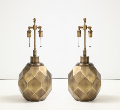  Chapman Manufacturing Company Pair of Large Geodesic Antiqued Brass Lamps by Chapman 