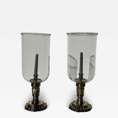  Chapman Manufacturing Company Pair of Silvered Brass Candle Hurricanes