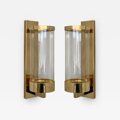 Chapman Mfg Co Pair of Chapman Brass and Glass Candle Wall Sconces