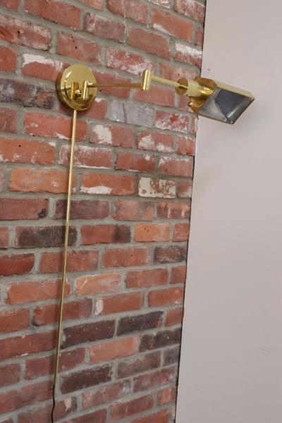  Chapman Mfg Co Vintage Polished Brass Swing Arm Wall Lamp with Swiveling Shade by Chapman