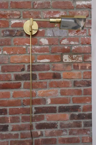  Chapman Mfg Co Vintage Polished Brass Swing Arm Wall Lamp with Swiveling Shade by Chapman