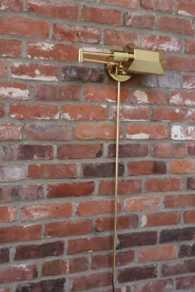  Chapman Mfg Co Vintage Polished Brass Swing Arm Wall Lamp with Swiveling Shade by Chapman