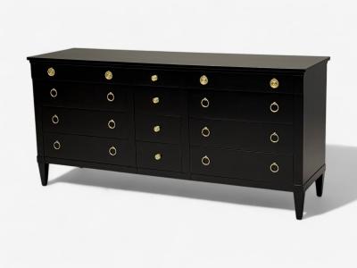  Charak Furniture Company Charak Hollywood Regency Style Dresser Black Painted Wood Brass USA 1962