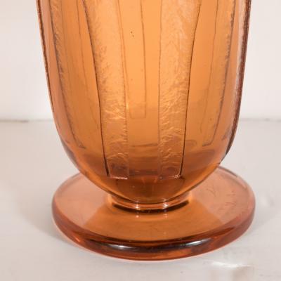  Charder Art Deco Vase in Translucent Cognac w Cubist Geometric Patterns Signed Charder