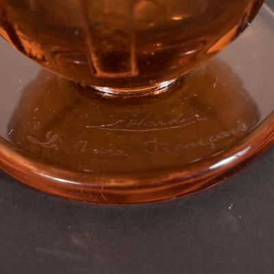  Charder Art Deco Vase in Translucent Cognac w Cubist Geometric Patterns Signed Charder