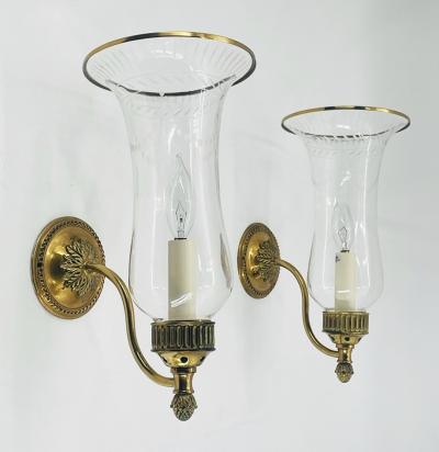  Charles Edwards Pair of Charles Edwards London Brass Hurricane Wall Sconces England 1990s