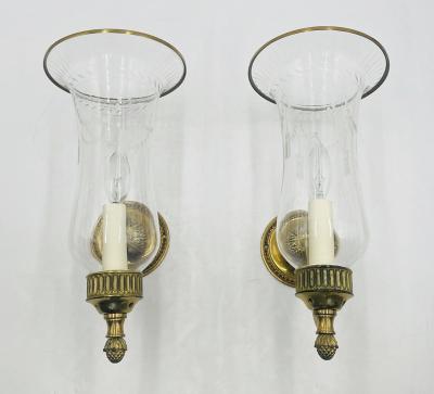  Charles Edwards Pair of Charles Edwards London Brass Hurricane Wall Sconces England 1990s