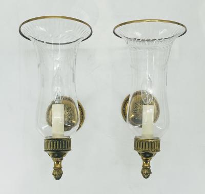  Charles Edwards Pair of Charles Edwards London Brass Hurricane Wall Sconces England 1990s
