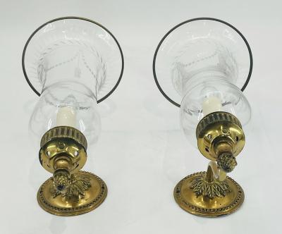  Charles Edwards Pair of Charles Edwards London Brass Hurricane Wall Sconces England 1990s