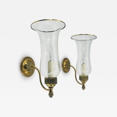  Charles Edwards Pair of Charles Edwards London Brass Hurricane Wall Sconces England 1990s
