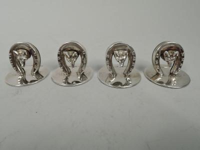  Charles George Asprey Set of 4 Antique Asprey English Edwardian Fox Hunt Place Card Holders
