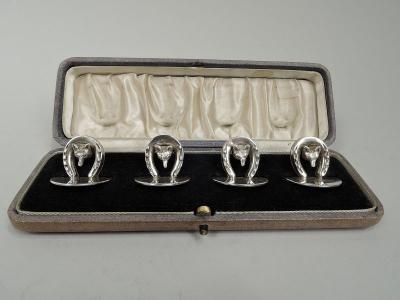  Charles George Asprey Set of 4 Antique Asprey English Edwardian Fox Hunt Place Card Holders
