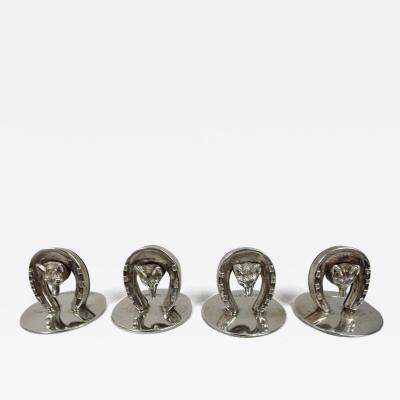  Charles George Asprey Set of 4 Antique Asprey English Edwardian Fox Hunt Place Card Holders