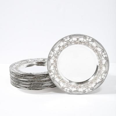  Charles L Tiffany Set of 12 Exquisite Gilded Age Sterling Silver Tiffany Charger Plates