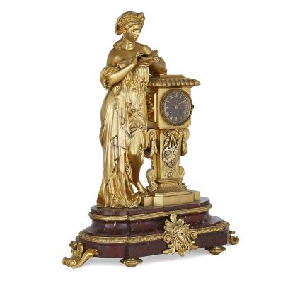  Charpentier Compagnie French red marble and gilt bronze Neoclassical style matched clock set