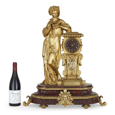  Charpentier Compagnie French red marble and gilt bronze Neoclassical style matched clock set