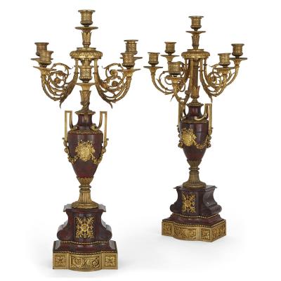  Charpentier Compagnie French red marble and gilt bronze Neoclassical style matched clock set