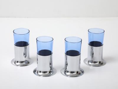  Chase and Co Art Deco Blue Glass Chrome Juice Glasses Votives