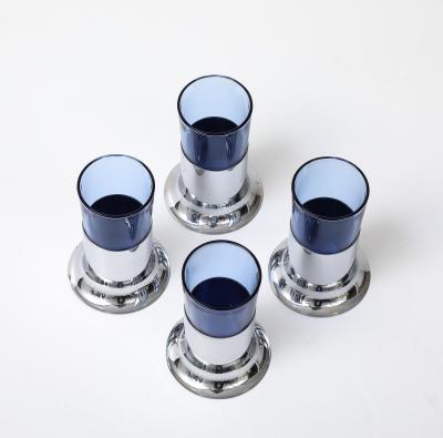  Chase and Co Art Deco Blue Glass Chrome Juice Glasses Votives