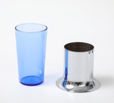  Chase and Co Art Deco Blue Glass Chrome Juice Glasses Votives