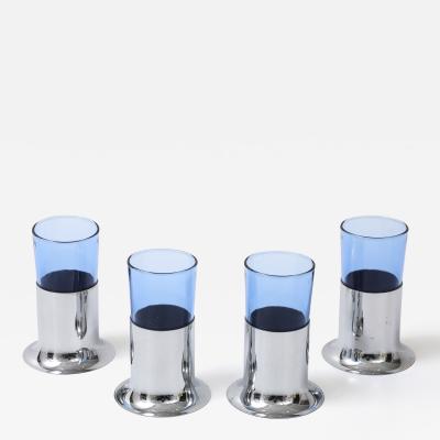  Chase and Co Art Deco Blue Glass Chrome Juice Glasses Votives