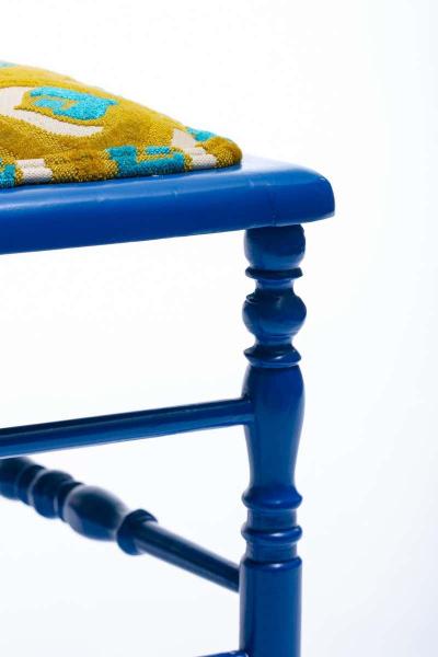  Chiavari Blue Lacquered Chiavari Side Chair with Peacock Feathers in Cut Velvet
