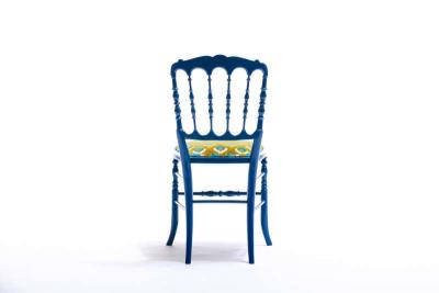  Chiavari Blue Lacquered Chiavari Side Chair with Peacock Feathers in Cut Velvet