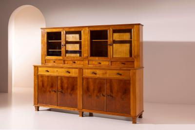 Chiavari Cherrywood credenza with bookcase Canciani manufacture Chiavari Italy 1940s