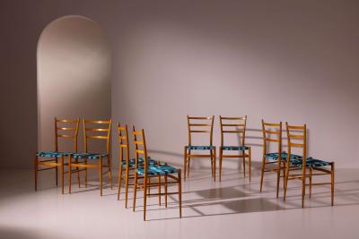  Chiavari Eight Tre Stecche chairs in cherry wood Chiavari manufacture Italy 1950s