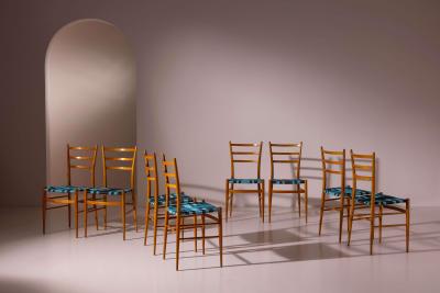  Chiavari Eight Tre Stecche chairs in cherry wood Chiavari manufacture Italy 1950s