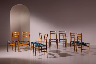  Chiavari Eight Tre Stecche chairs in cherry wood Chiavari manufacture Italy 1950s