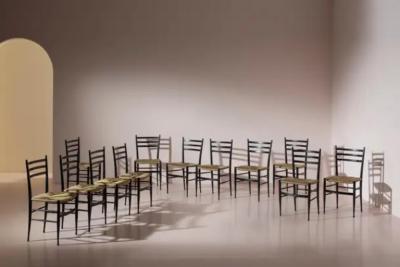  Chiavari Enrico Delmonte set of 12 ash and straw Gobbetta chairs Chiavari Italy 1950s