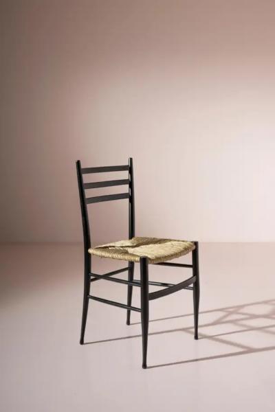  Chiavari Enrico Delmonte set of 12 ash and straw Gobbetta chairs Chiavari Italy 1950s