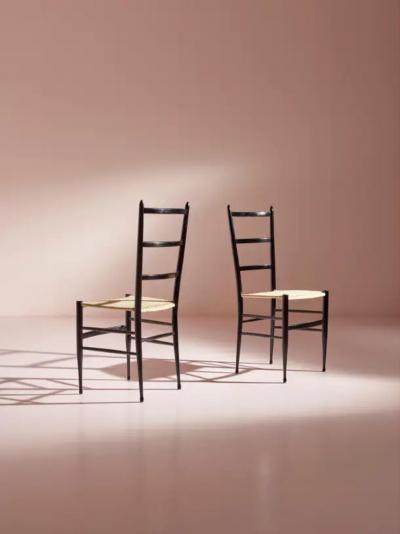  Chiavari Enrico Delmonte set of four Gobbetta chairs Chiavari Italy 1960s