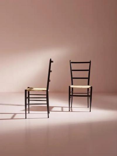  Chiavari Enrico Delmonte set of four Gobbetta chairs Chiavari Italy 1960s