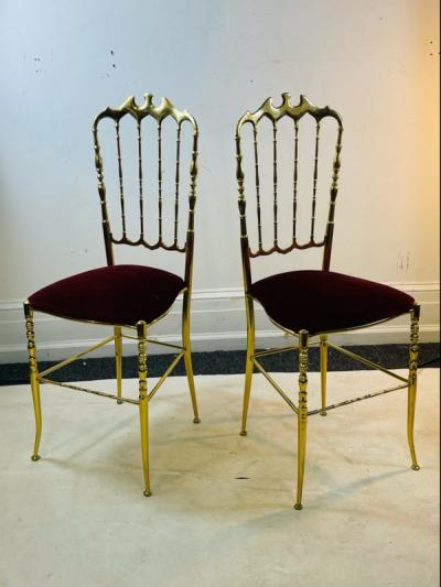  Chiavari GLAMOROUS PAIR OF ITALIAN BRASS CHIAVARI CHAIRS