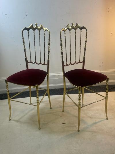  Chiavari GLAMOROUS PAIR OF ITALIAN BRASS CHIAVARI CHAIRS