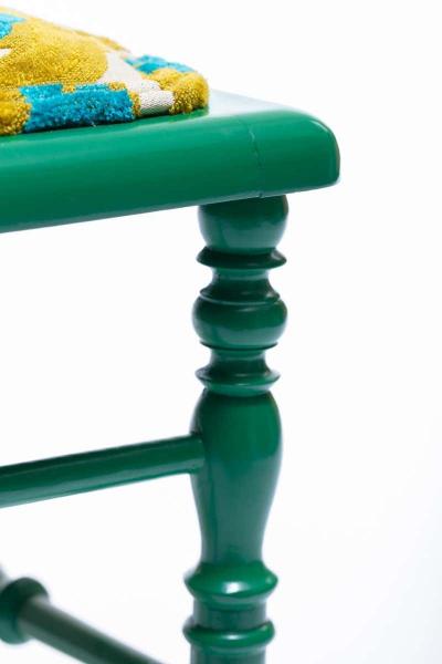  Chiavari Green Lacquered Chiavari Side Chair with Peacock Feathers in Cut Velvet