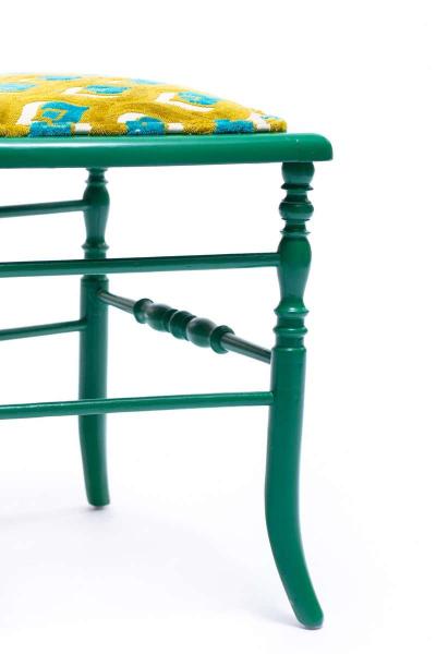  Chiavari Green Lacquered Chiavari Side Chair with Peacock Feathers in Cut Velvet