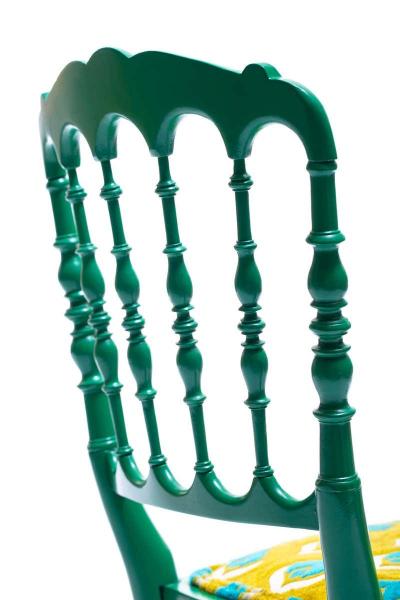  Chiavari Green Lacquered Chiavari Side Chair with Peacock Feathers in Cut Velvet