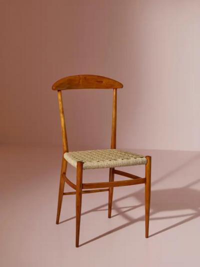  Chiavari Guido Chiappe set of 8 dining chairs made of beech and rope Chiavari 1950s