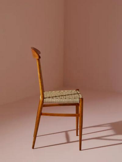 Chiavari Guido Chiappe set of 8 dining chairs made of beech and rope Chiavari 1950s