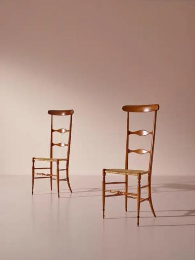  Chiavari Pair of Campanino High Back Chairs Produced by Sabbadini Chiavari Italy 1960s