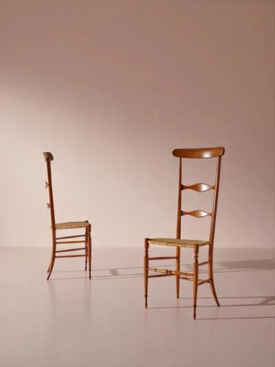  Chiavari Pair of Campanino High Back Chairs Produced by Sabbadini Chiavari Italy 1960s