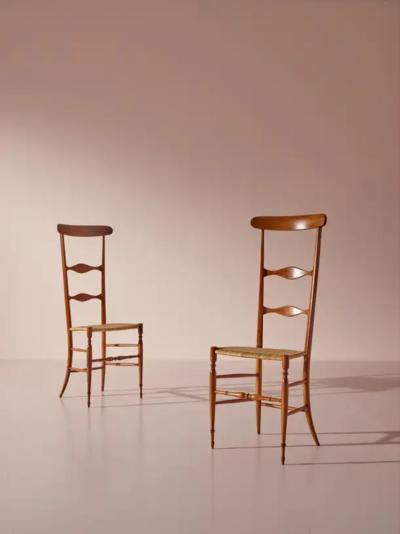  Chiavari Pair of Campanino High Back Chairs Produced by Sabbadini Chiavari Italy 1960s