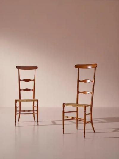  Chiavari Pair of Campanino High Back Chairs Produced by Sabbadini Chiavari Italy 1960s