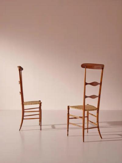  Chiavari Pair of Campanino High Back Chairs Produced by Sabbadini Chiavari Italy 1960s