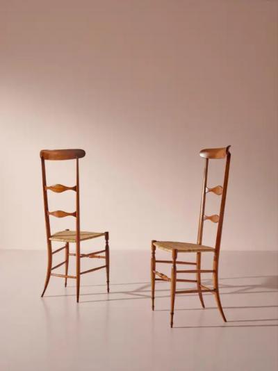  Chiavari Pair of Campanino High Back Chairs Produced by Sabbadini Chiavari Italy 1960s