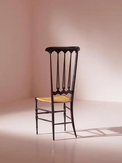  Chiavari Pair of Cane and Beech Spade High Back Chairs Made in Chiavari Italy 1960s