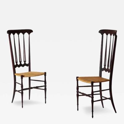  Chiavari Pair of Cane and Beech Spade High Back Chairs Made in Chiavari Italy 1960s